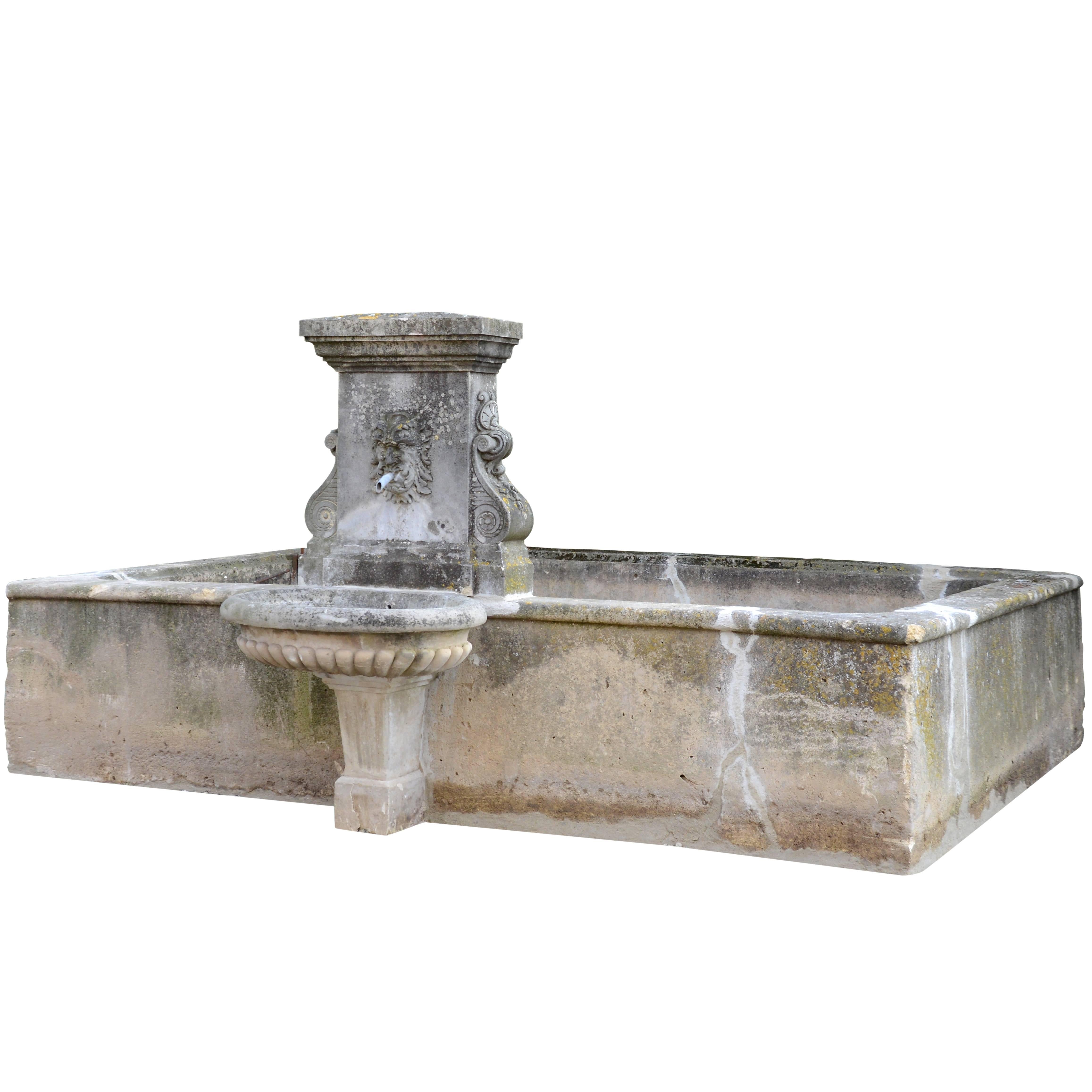 Louis XIV Style Stone Basin with Fountain Backed, circa 1820 For Sale
