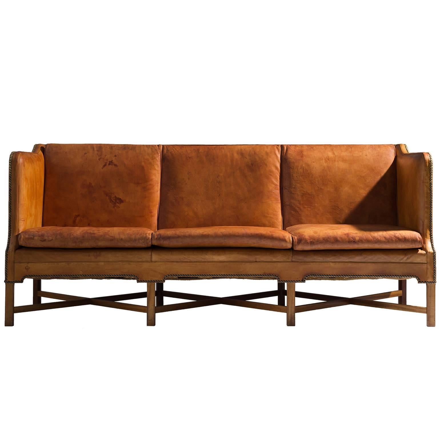 Kaare Klint Sofa Model 4118 in Mahogany and Original Cognac Leather