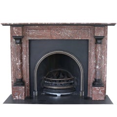 19th Century English Rouge Marble Fire Surround with Grate