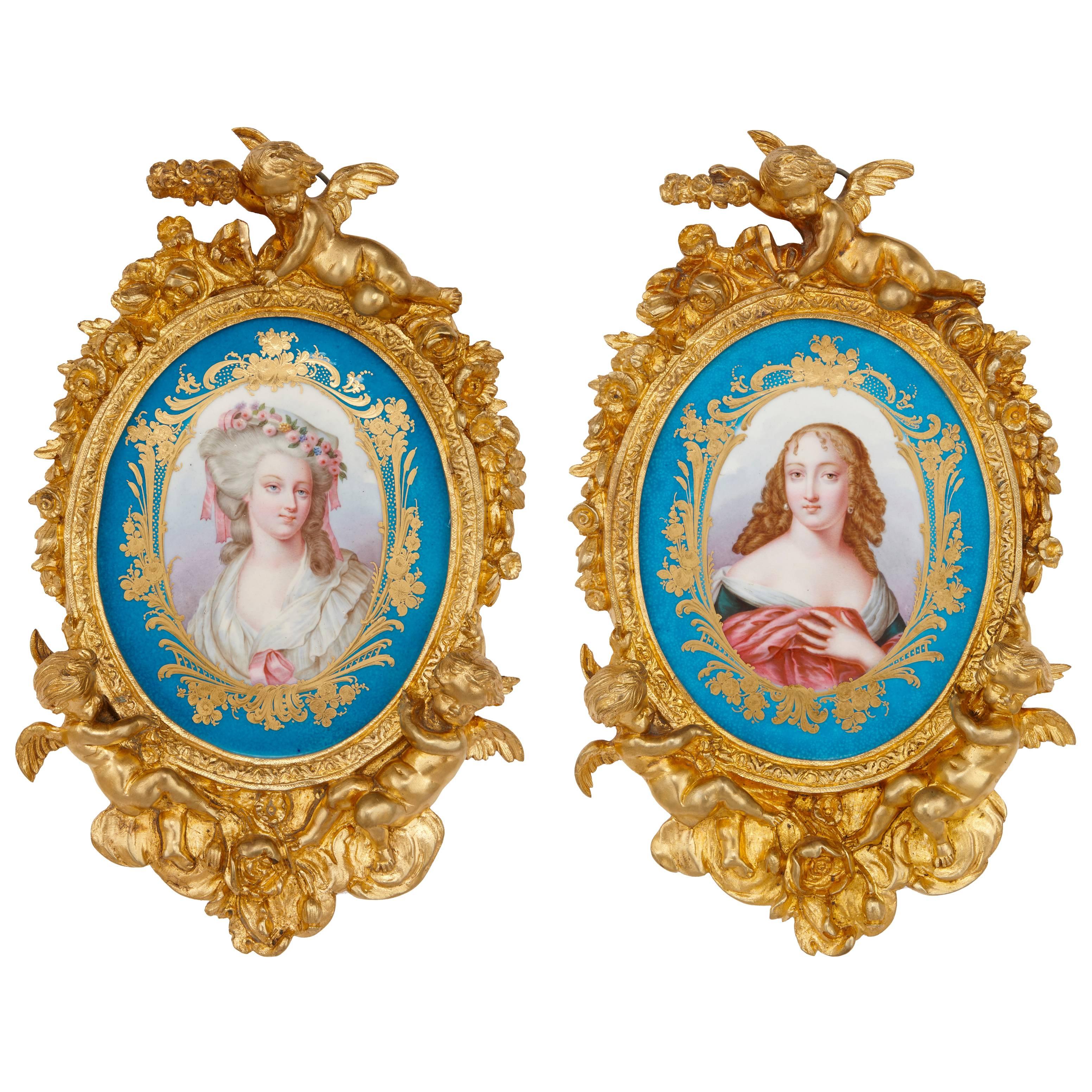 Pair of Sèvres Porcelain Plaques in Ormolu Frames