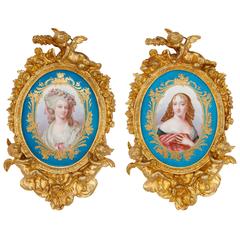 Antique Pair of Sèvres Porcelain Plaques in Ormolu Frames