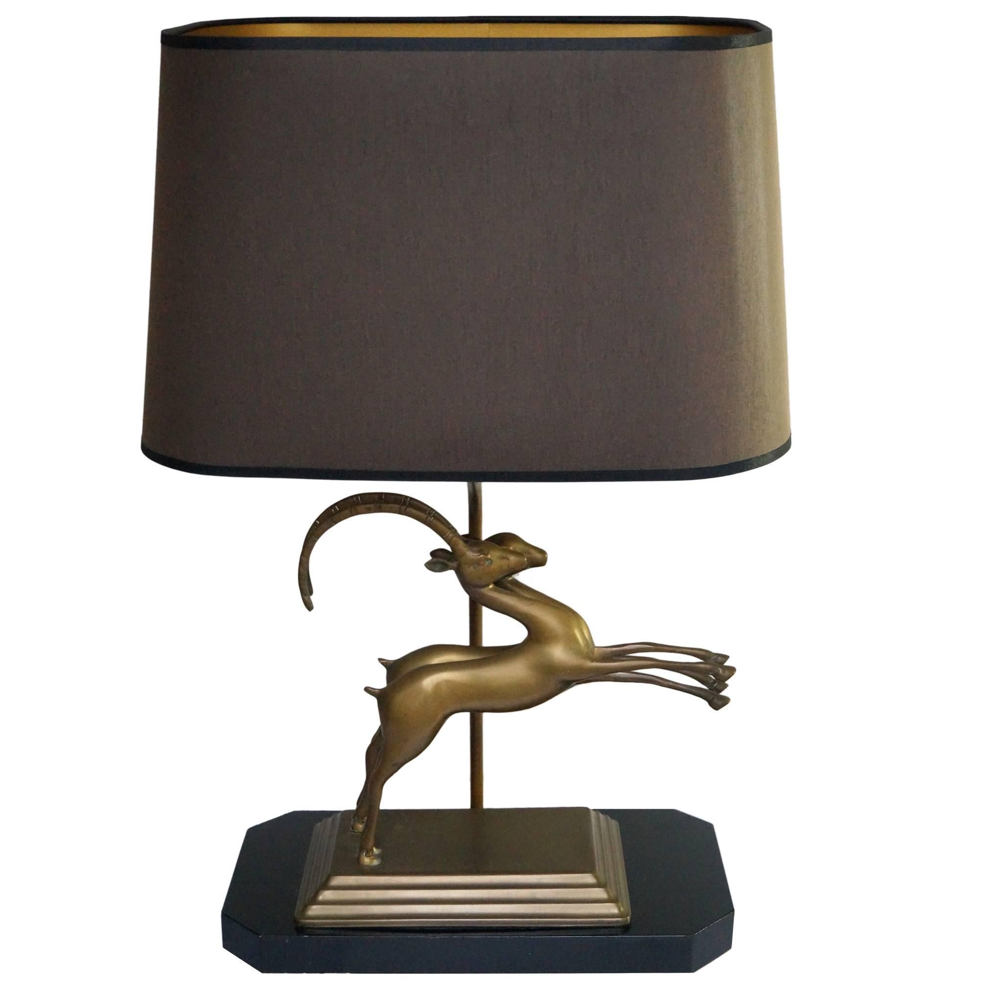 Mid-Century Modern Brass Gazelle Deer Lamp For Sale