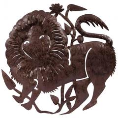 Haitian Iron Sculpture Depicting a Lion Signed Bruno Paulahid
