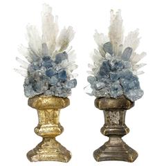 Antique Wunderkammer Naturalia Mineral Specimen, Pair of Rock Crystals and Celestine