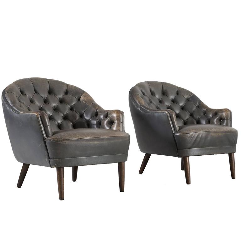 Set Of Two Club Chairs In Patinated Dark Green Leather For At Set Of Two Club Chairs In Patinated Dark Green Leather For