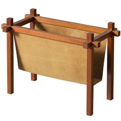 Vintage Danish Mid-Century Magazine Rack in Teak and Suede 