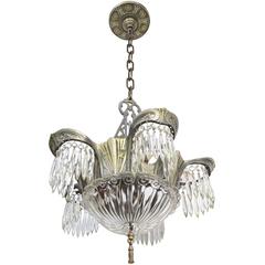 Lincoln Lighting Co. Silver Plated Art Deco Chandelier with Crystals, circa 1930