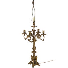 Vintage Rococo Style Gilt Metal Candelabra Table Lamp