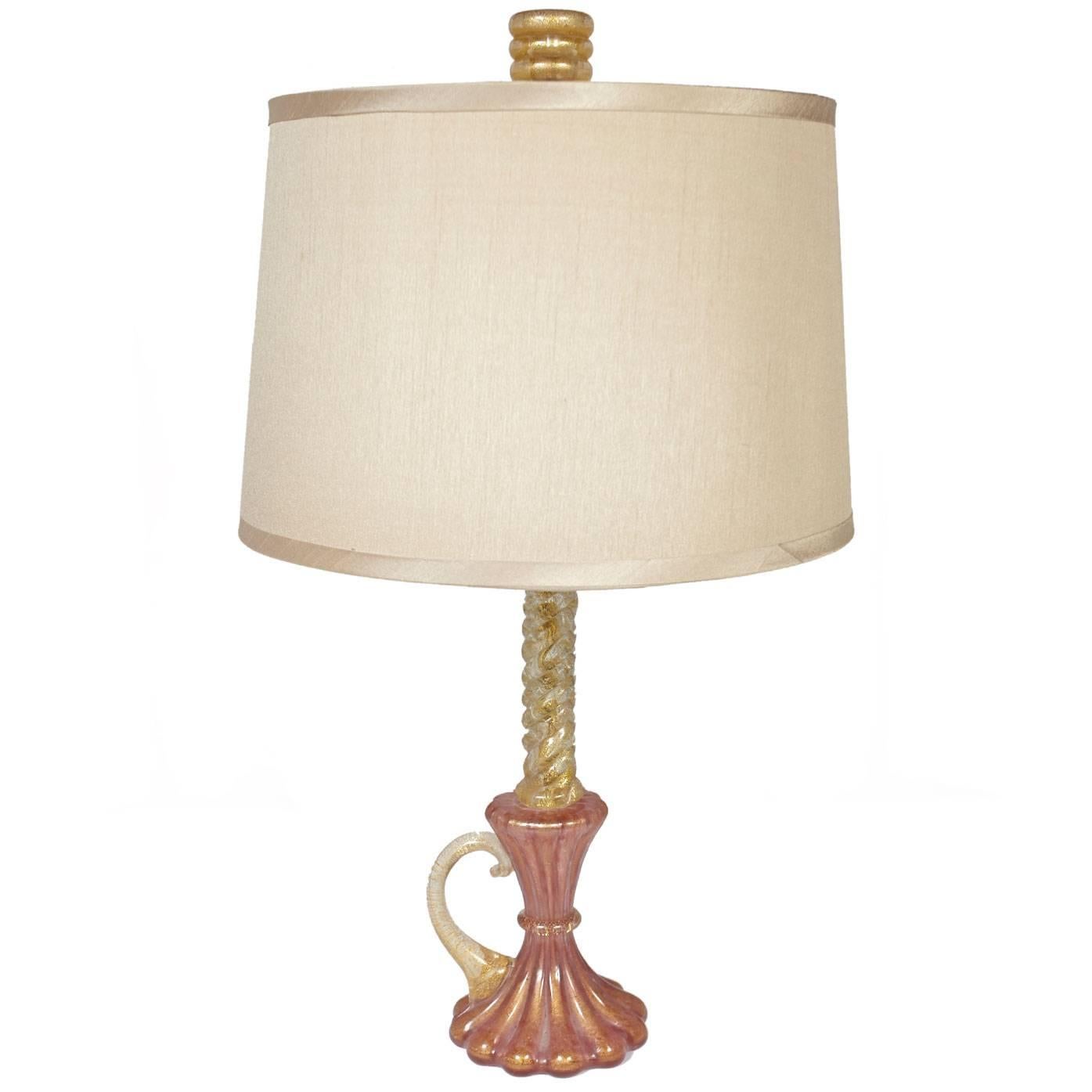 Barovier & Toso Murano Gold and Pink Table Lamp