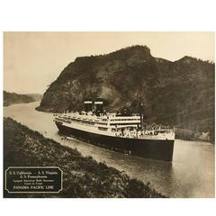 Large Framed B&W Photograph of the SS California, Panama Pacific Line, 1930