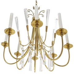 Brass and Lucite Mid-Century Modern Light Fixture Chandelier