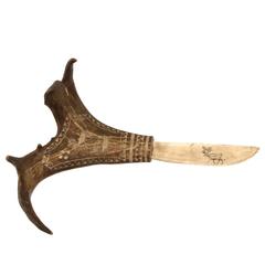 Vintage Pictographic Native American Carved Antler Knife, Inuiit/Eskimo 8