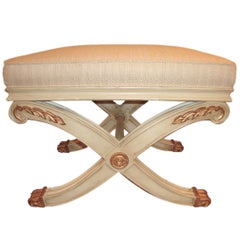 Pair of Maison Jansen Style X-Form Benches or Footstools Ivory And Parcel Gilt 