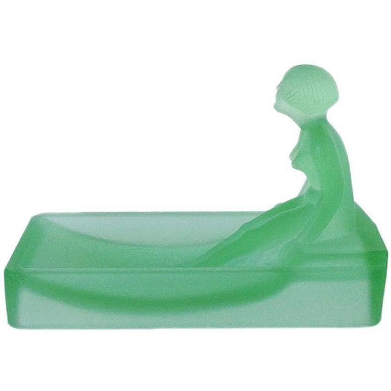 Art Deco Style H. Hoffman Green Glass Soap Dish For Sale at 1stdibs