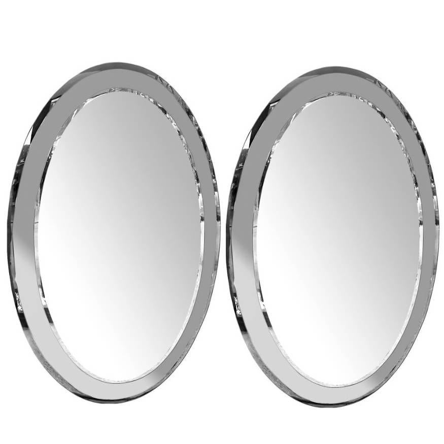 Pair of Oval Moderne Frame Mirrors, Sold Individually
