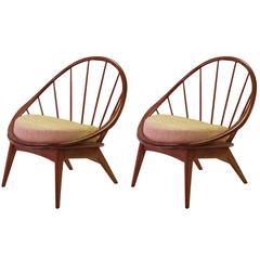 Mod Pair of Danish Modern 1950s Walnut Hoop Chairs by Ib Kofod-Larsen