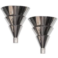 Vintage Art Deco Skyscraper Style Three-Tier Sconces in Chrome with Fluted Detailing