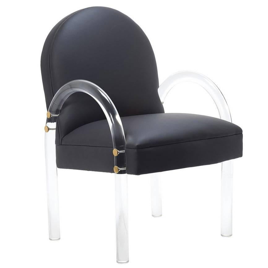 Black Leather Chair with Lucite Arms For Sale