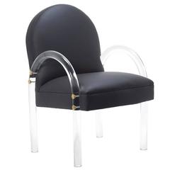 Black Leather Chair with Lucite Arms