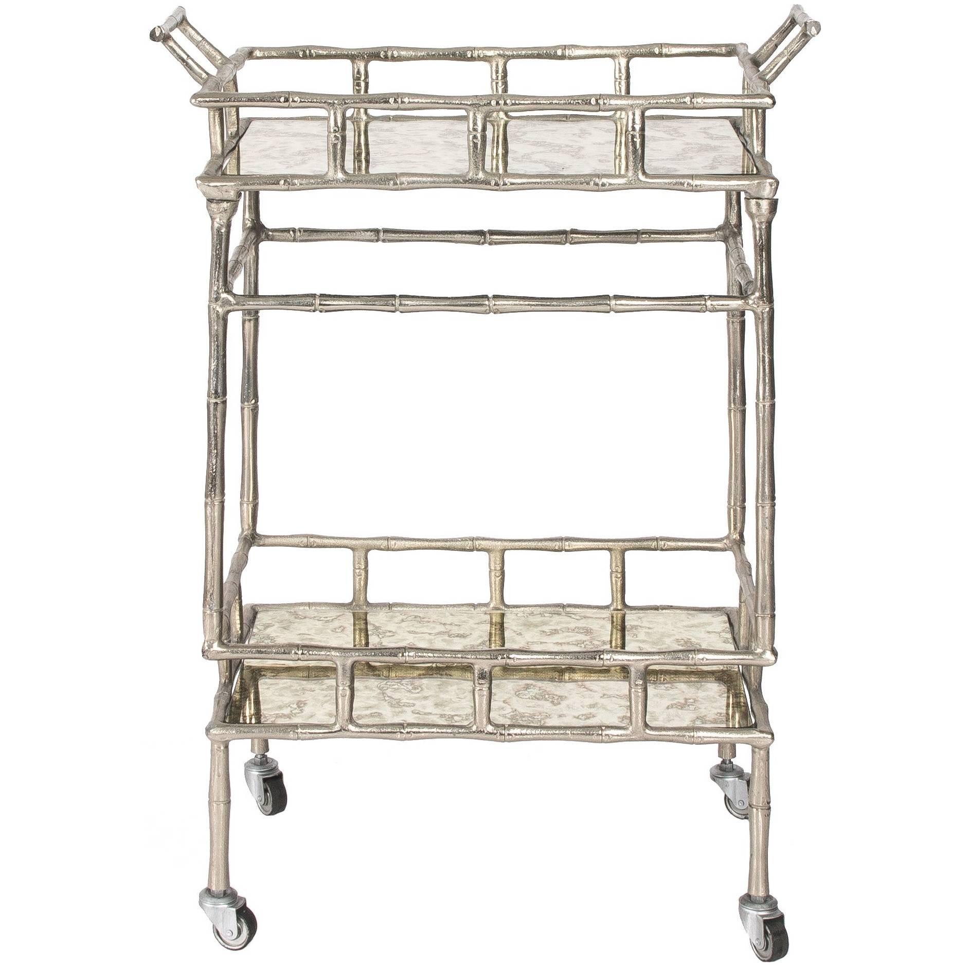 Faux Bamboo Chrome and Mirrored Bar Cart