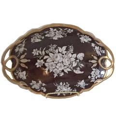 French Limoges Porcelain Brown and White Diamond-Shaped Dish