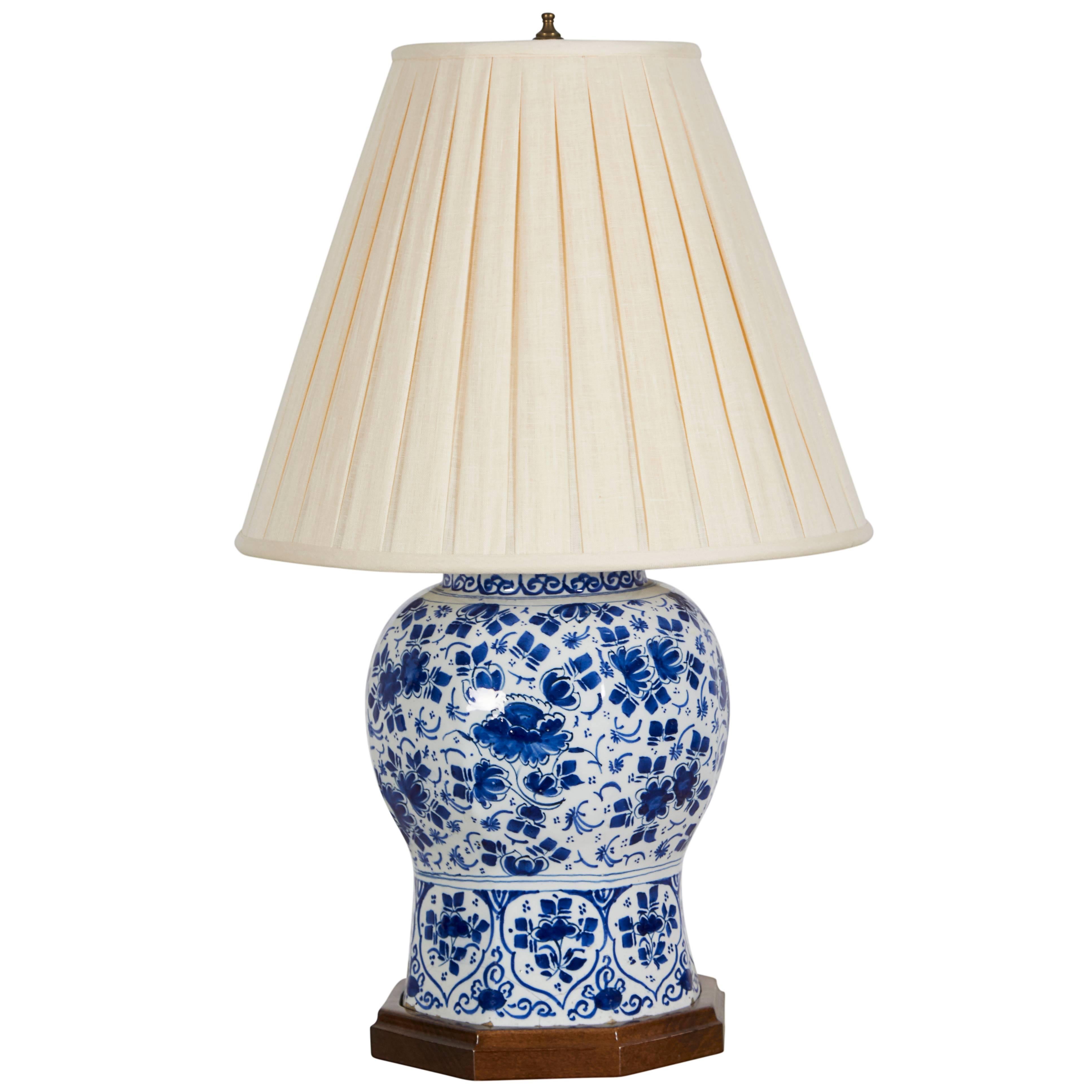 18th Century Delft Blue and White Vase Mounted as a Lamp