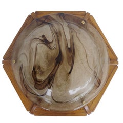 Large Kaiser Flush Mount Amber Murano Glass Ceiling Light, 1960s