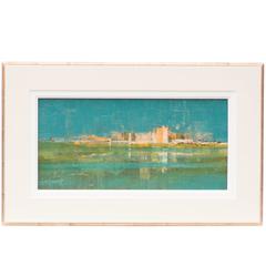 Mid-Century Modern Abstract Cityscape in Blue, White and Green 2