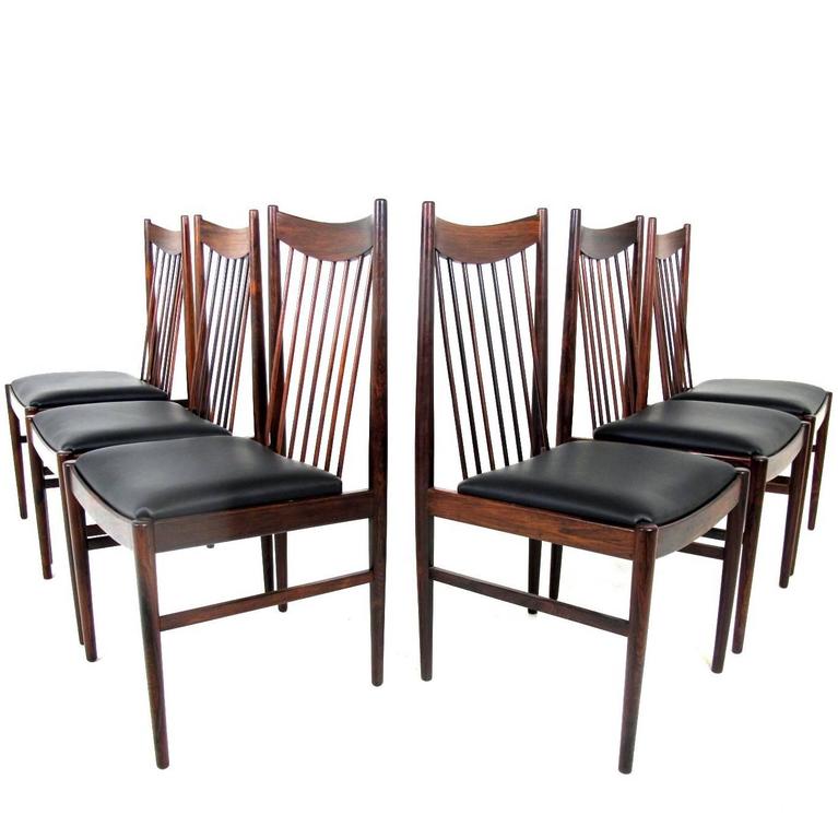 Beautiful Set Of Six Rosewood High Back Dining Chairs