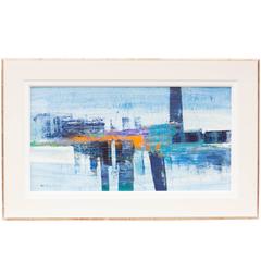 Mid-Century Modern Abstract Composition in Blue, White and Orange 12