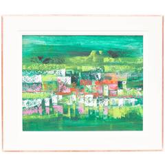 Mid-Century Modern Abstract Composition in Green, Red, White and Pink 11