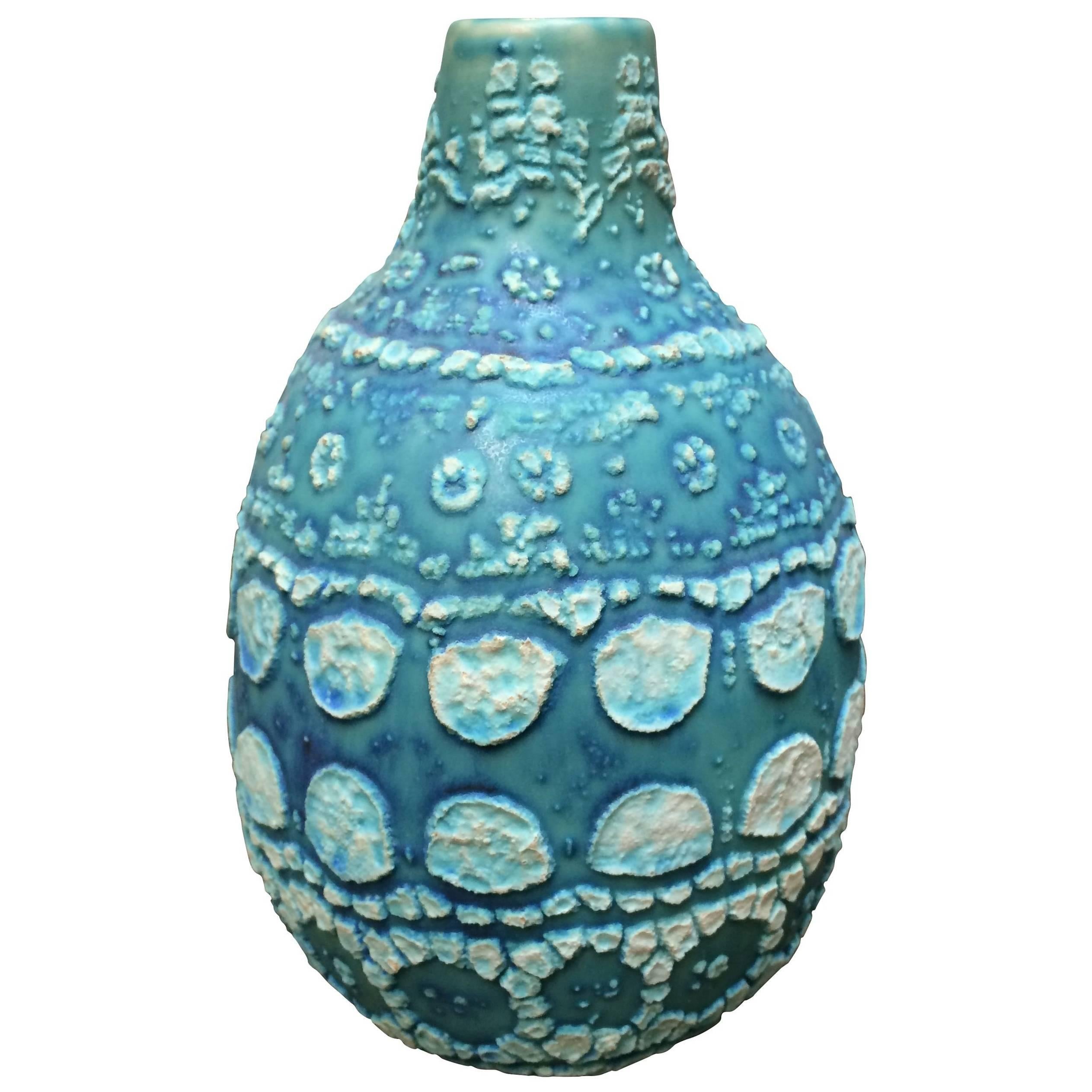 Vintage Inspired Turquoise Textured Vase, Thailand, Contemporary