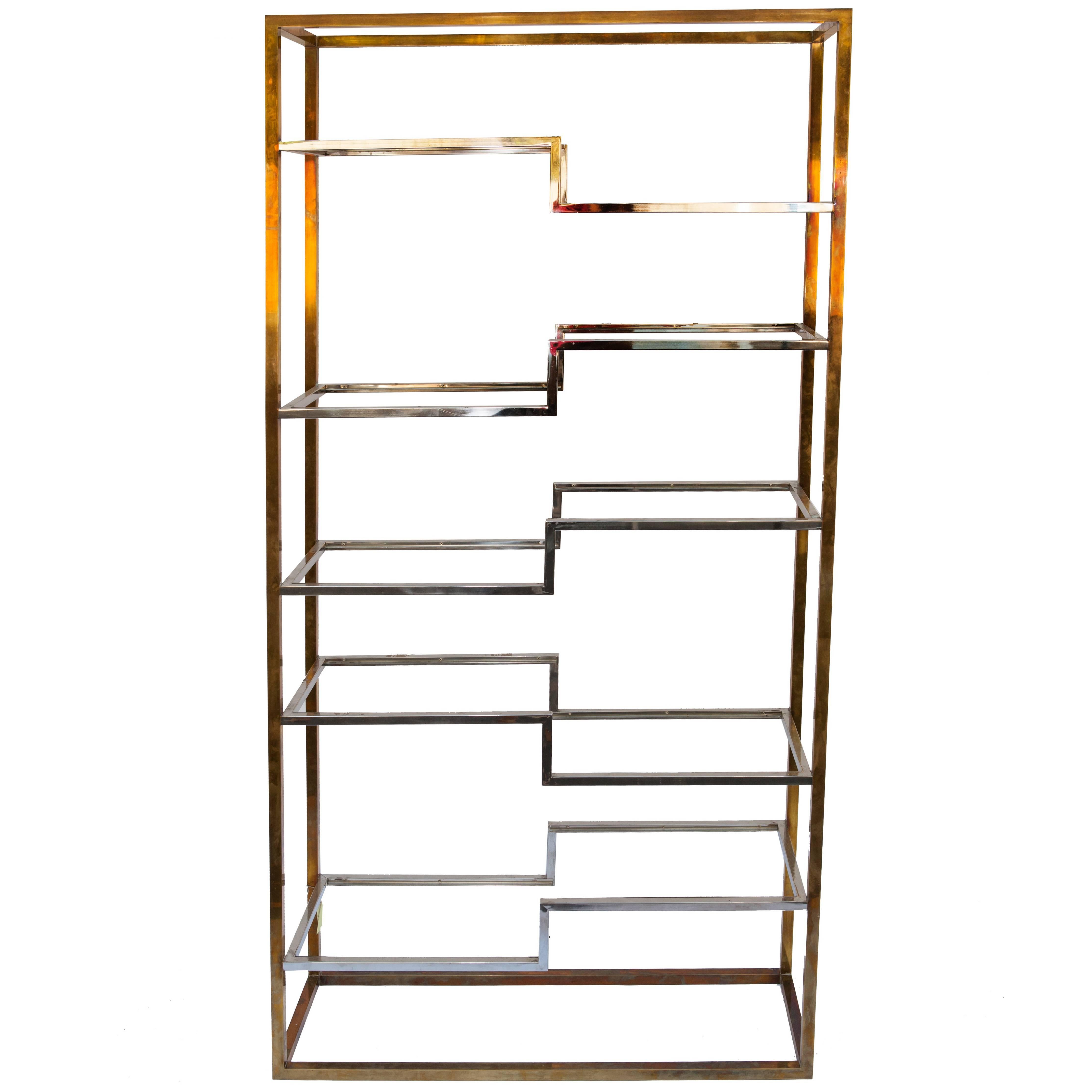French Modern Glam Brass and Glass Etagère with Whimsical Shelves from the 1960s