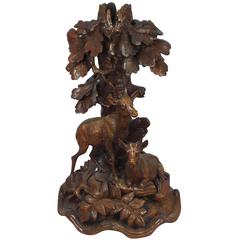 19th Century Black Forest Chamois and Trees Candlestick