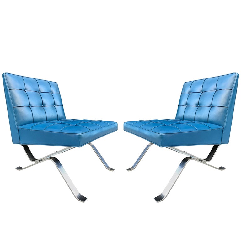 Pair of Robert Haussmann Chrome Flat Bar Lounge Chairs For Sale at 1stdibs