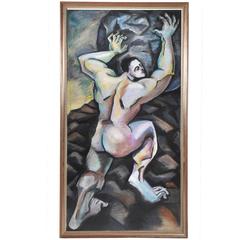 Monumental 20th Century Cubist Style Nude Male Pastel on Paper