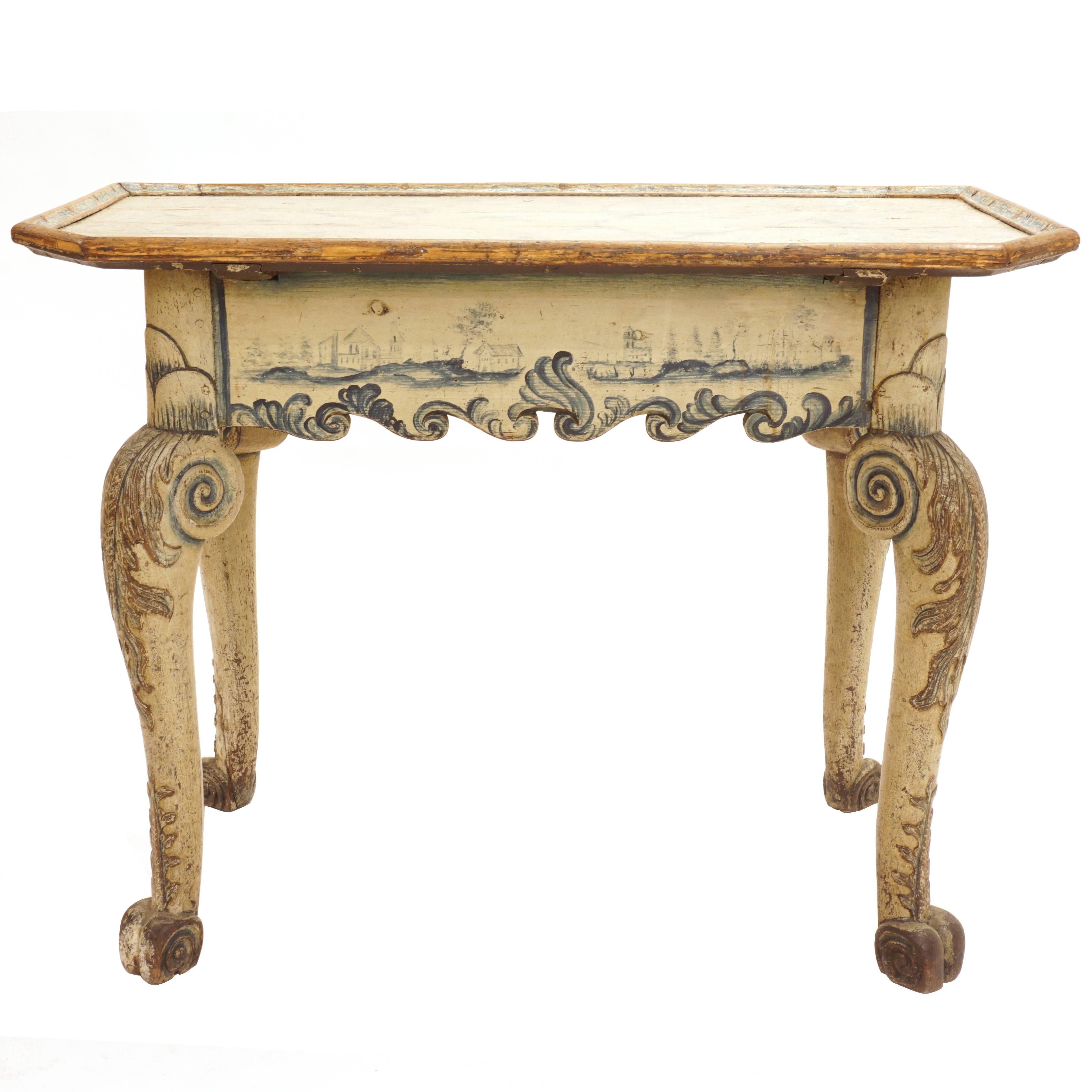 Rare Danish 18th Century Rococo Table, Original Colors For Sale