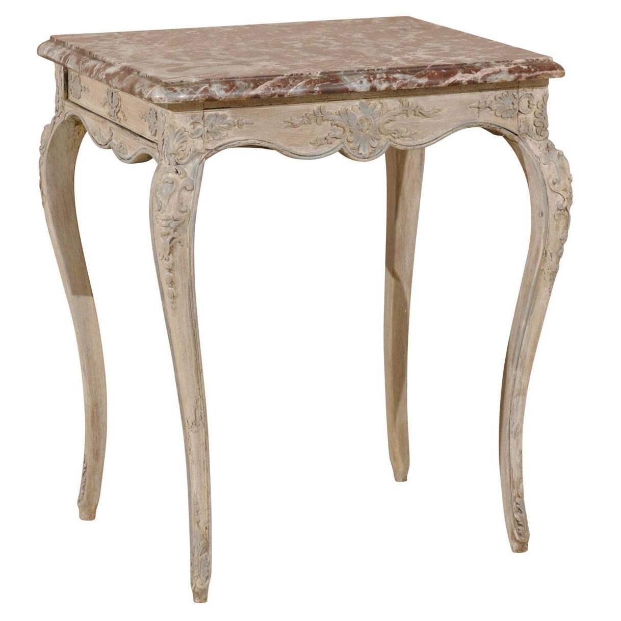 French Early 19th Century Louis XV Style Side Table with Red Marble Top