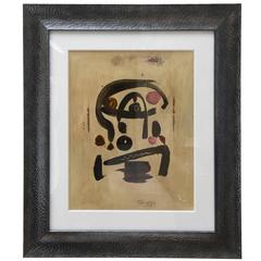 Abstract Signed Peter Keil Oil on Board Custom Framed Miro Inspired Painting 4