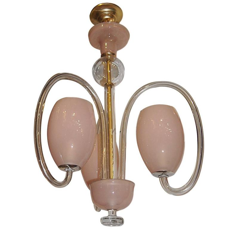 Laliquestyle Pink Glass Pendant Light Fixture by Deguez For Sale at