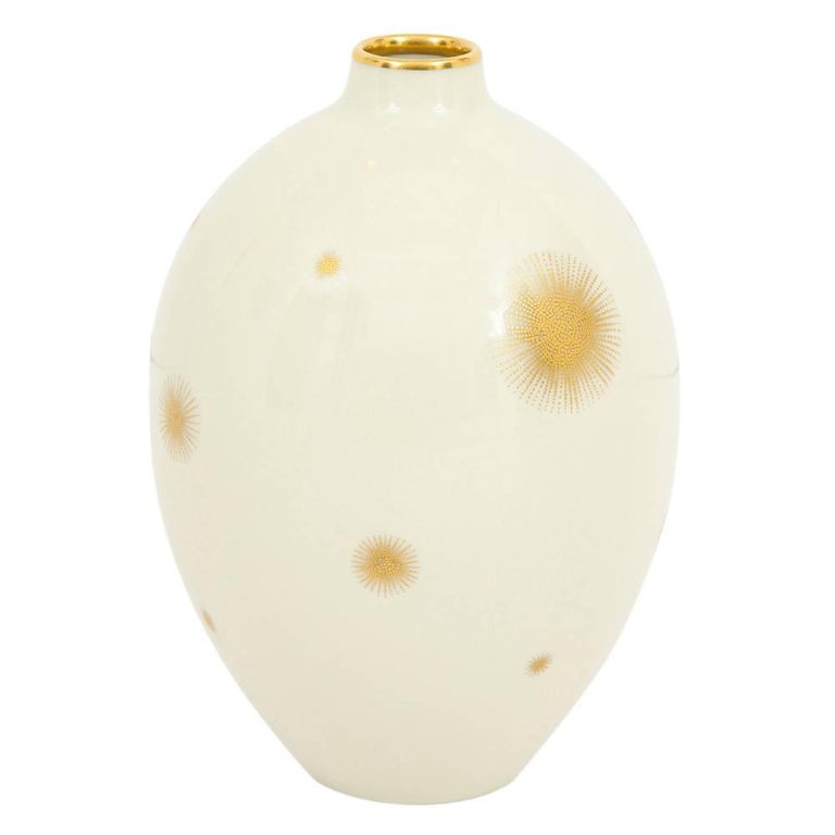 Rosenthal Vase, Porcelain, White and Gold Starburst, Signed at 1stDibs