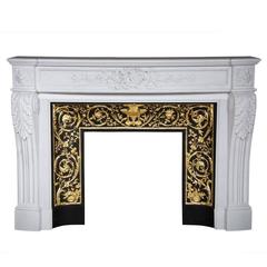 "Arcadie" Louis XVI Style Fireplace in White Carrara Marble with Cast Iron