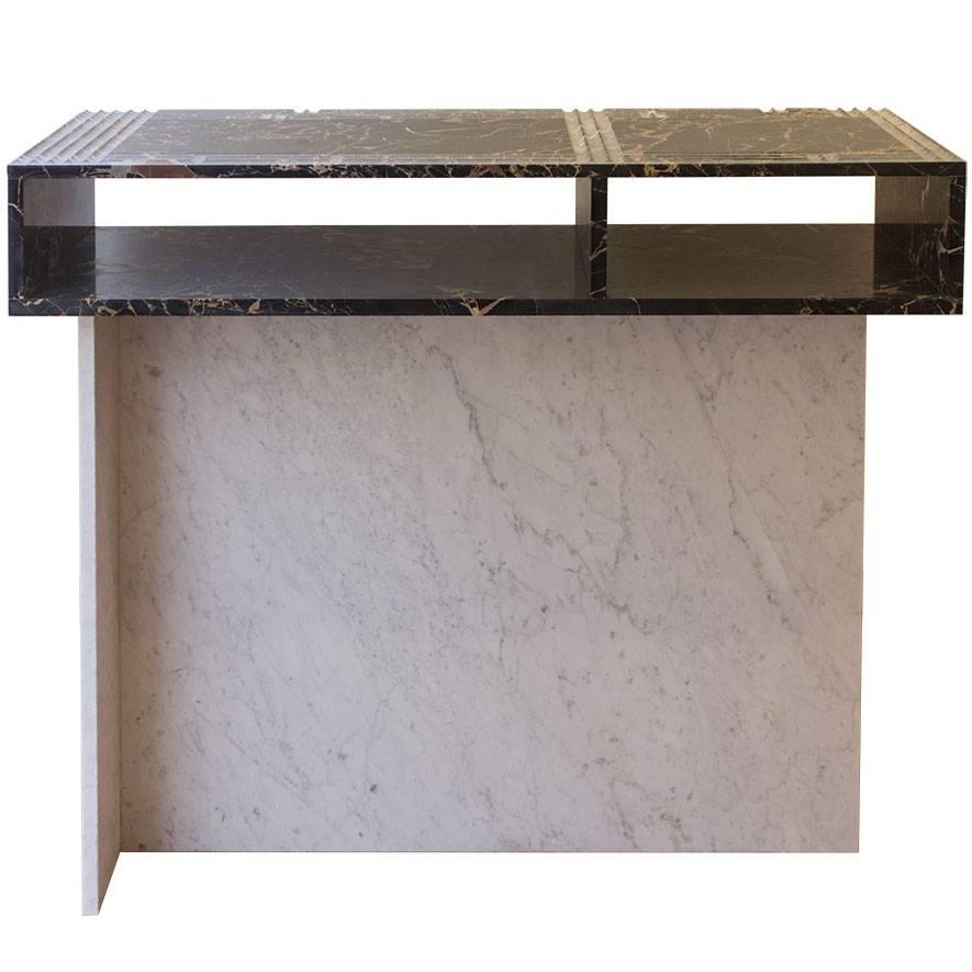 "Intersection" Modern Console in Portoro and White Carrara Marble For Sale