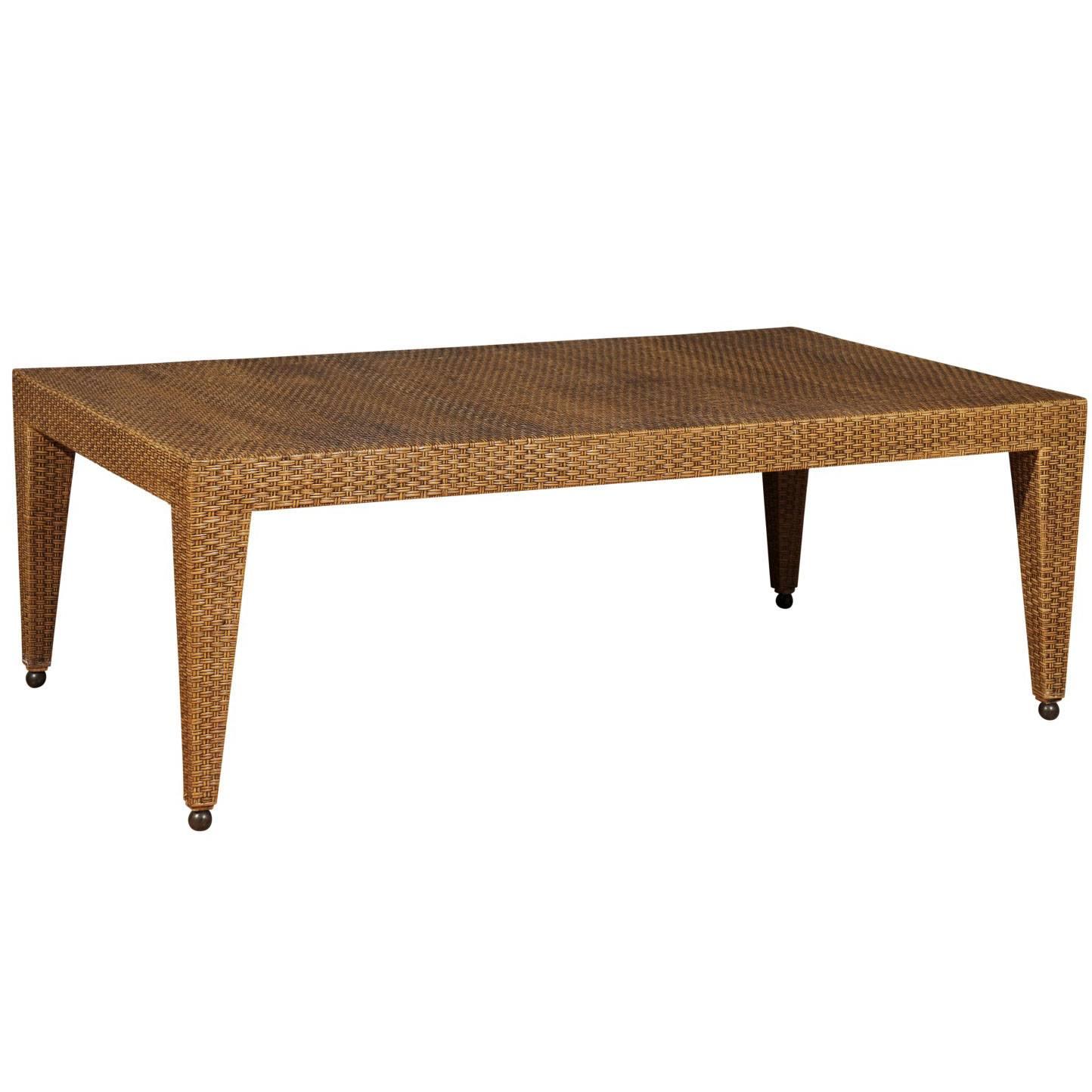 Elegant Restored Vintage Raffia Coffee Table For Sale