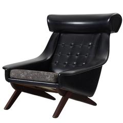 Danish Mid-Century Lounge Chair in Black Upholstery