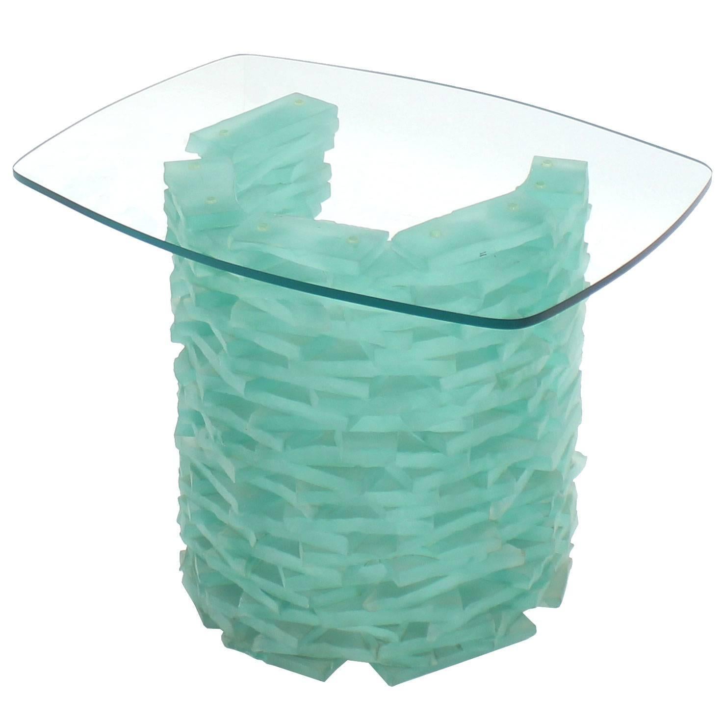 Stacked Glass "Ice Block" Base Side Table For Sale