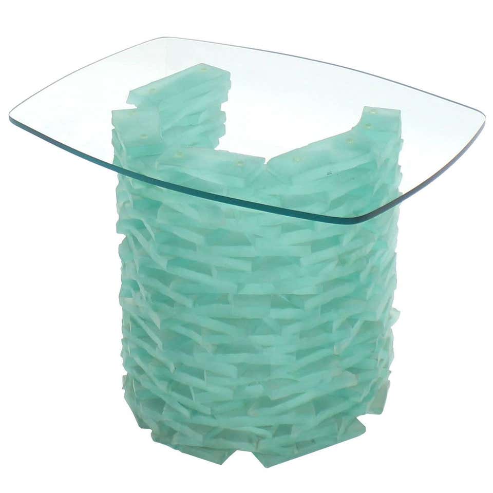 Midcentury Postmodern Clear Glass Block End Table or Side Table after ...