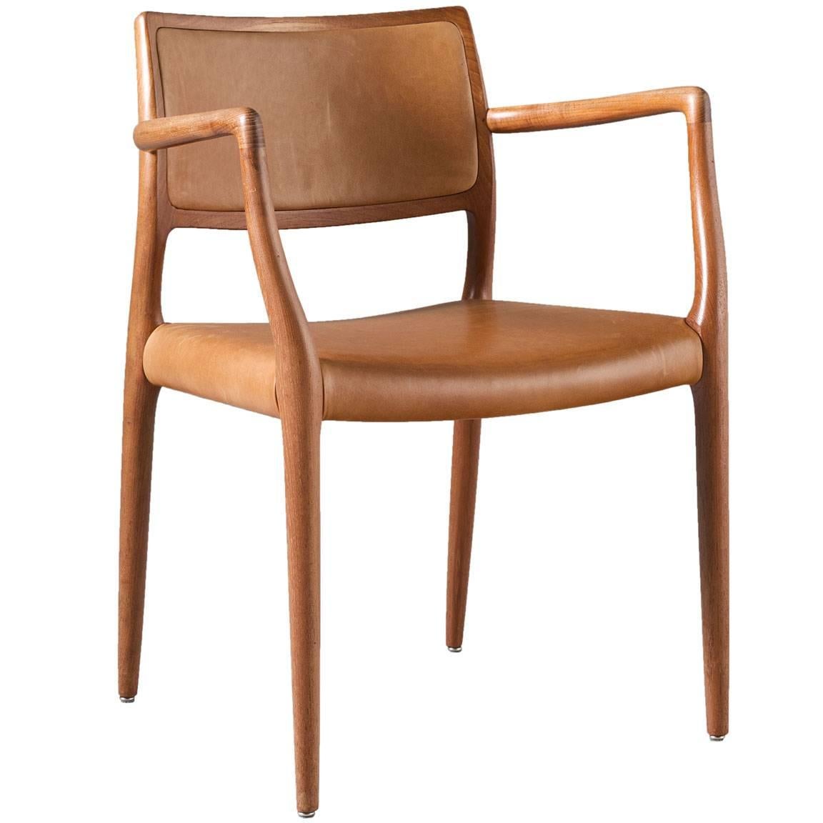 Niels Otto Møller Armchair in Teak and Cognac Leather