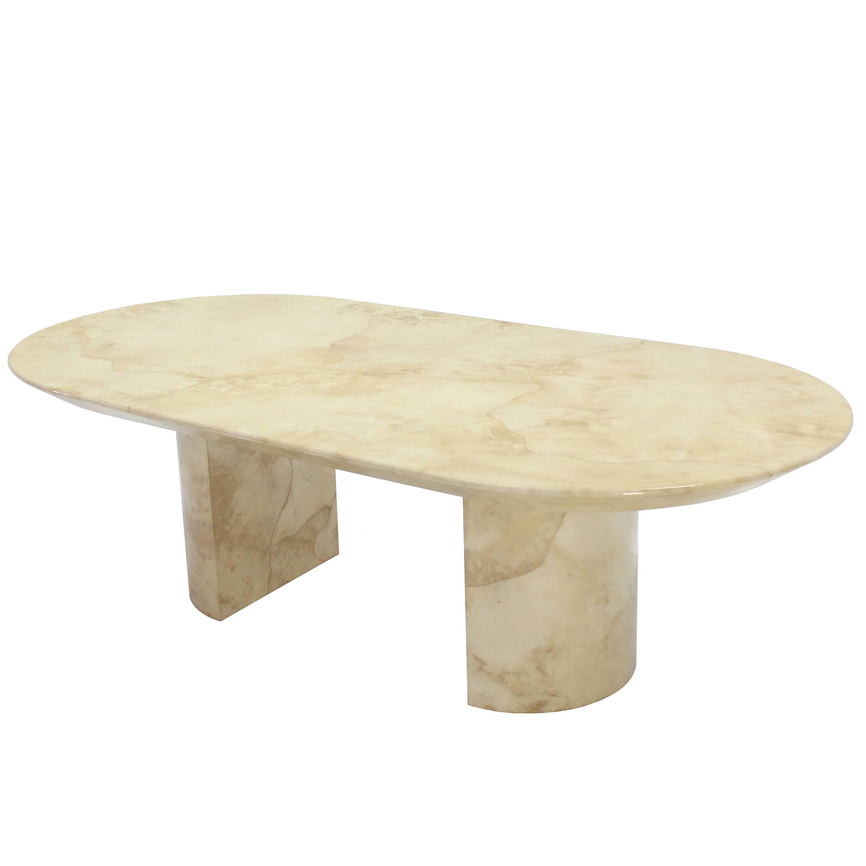 Goatskin Parchment Two Pedestal Oval Dining Table