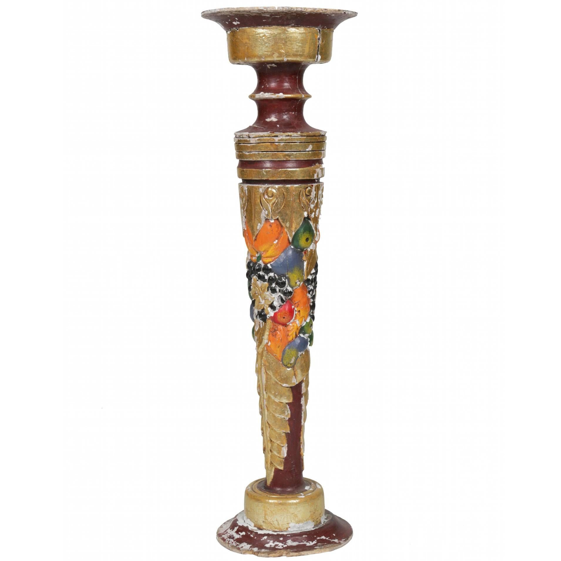 Antique Hand-Carved, Gessoed and Painted Venetian Wood Pedestal For Sale
